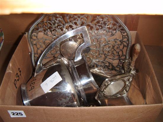 General plated ware:- A large jug, pierced dish, etc